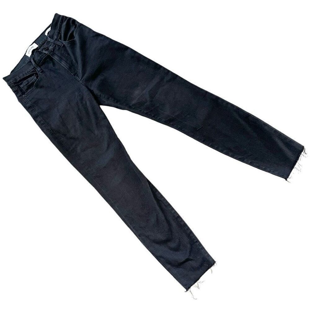 Frame Ali high rise cigarette black frayed hem jeans size 25